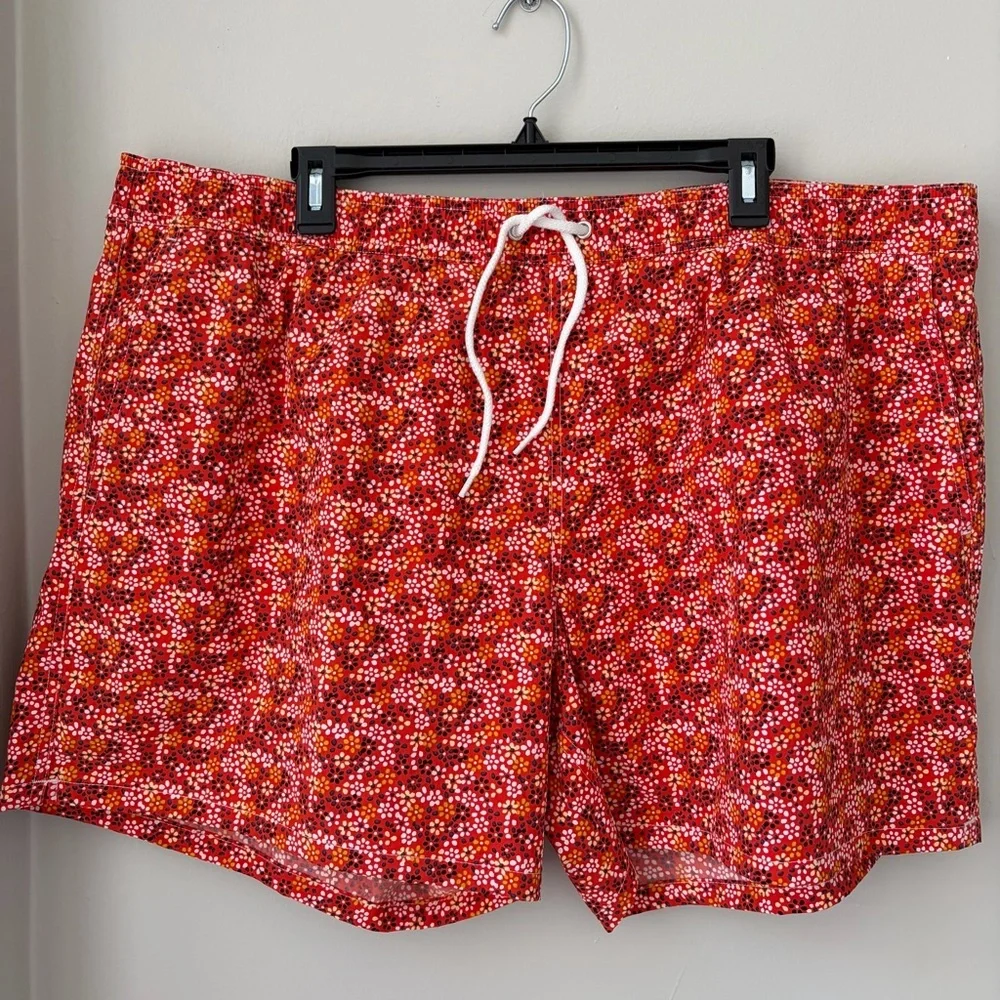 J. Crew Sz XXL Vibrant Red and White Swim Trunks Elastic/Draw String, Lining